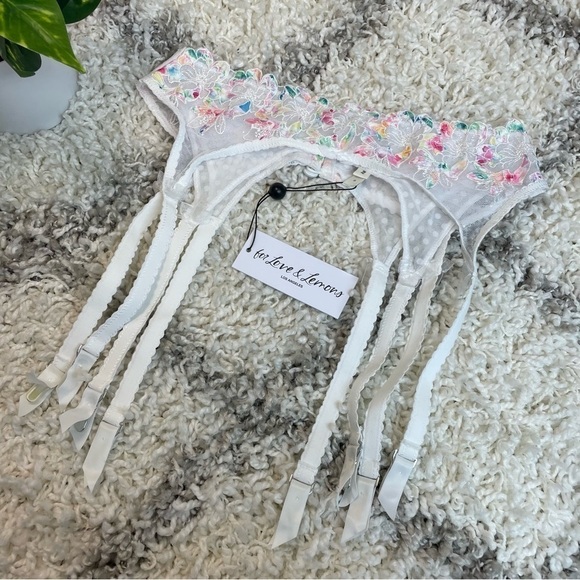 For Love and Lemons Outline Floral Garter White/Rainbow Small - Picture 7 of 11